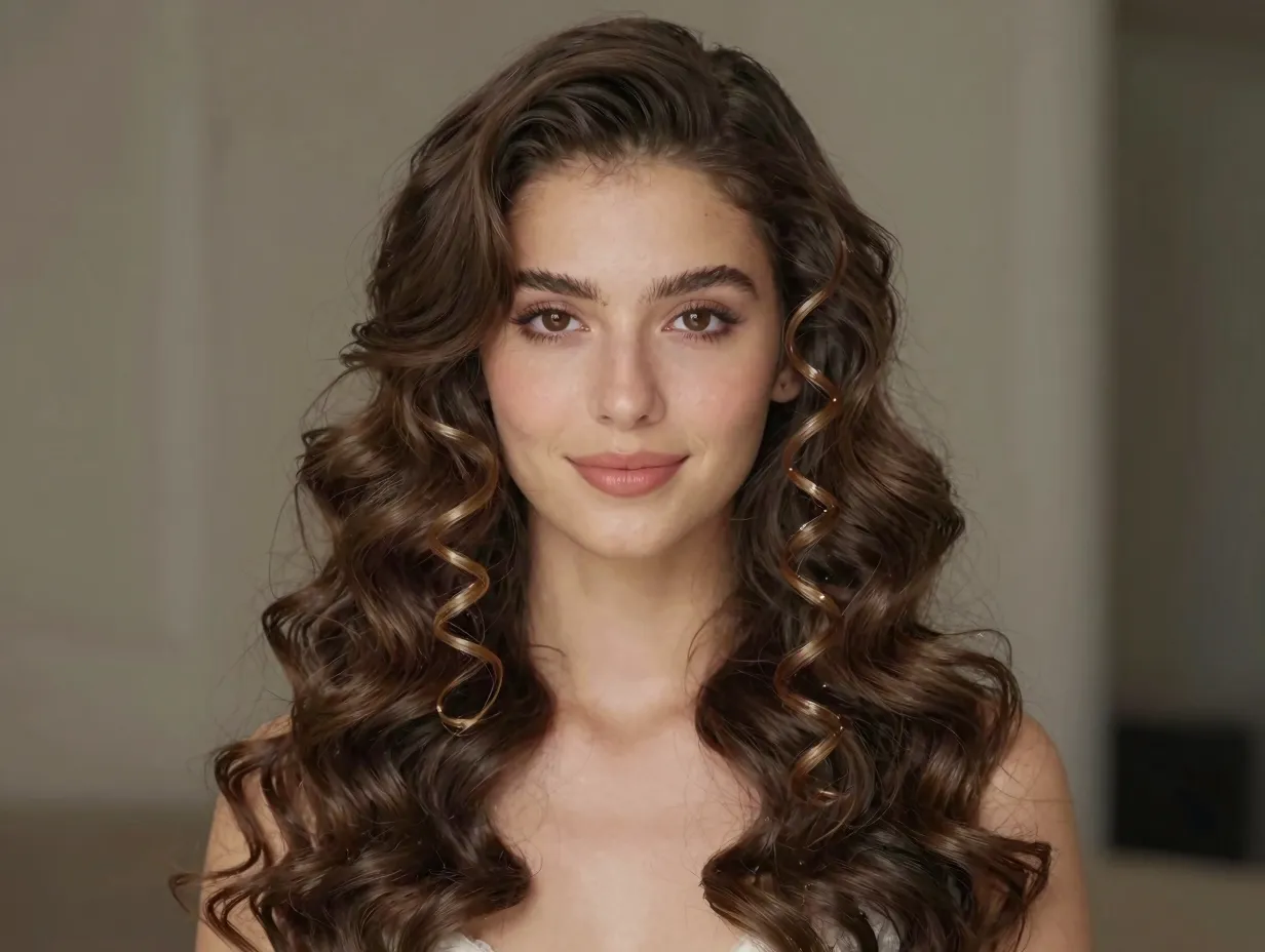 Romantic loose curls with delicate face framing tendrils for prom