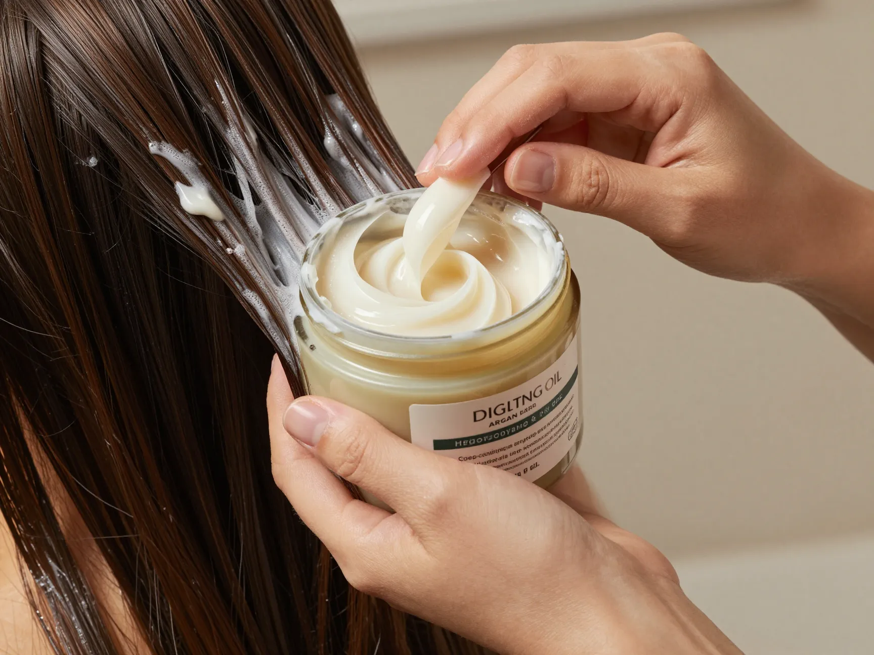 Deep conditioning mask application hydrating argan oil keratin