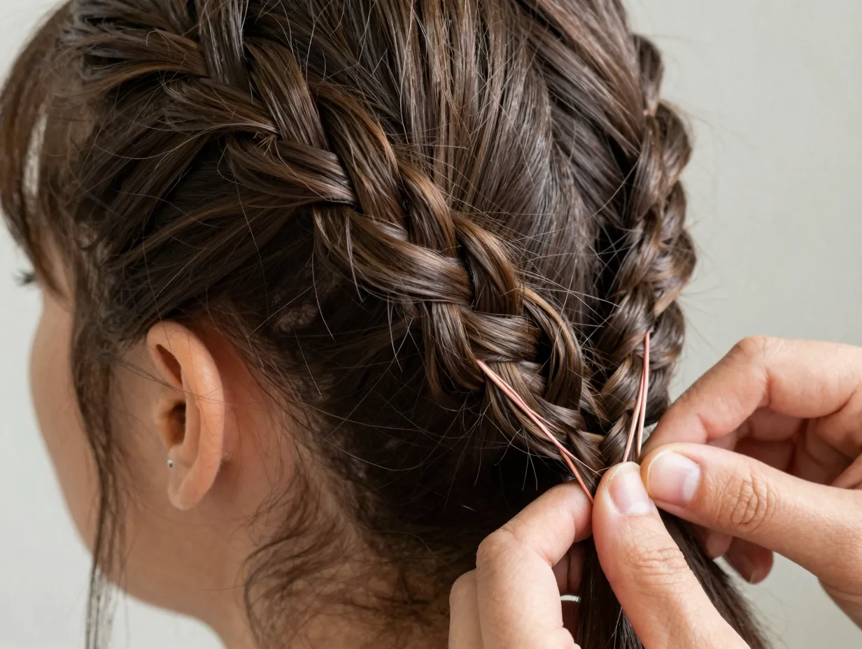 Fishtail braid with thin strands crossed alternating sides