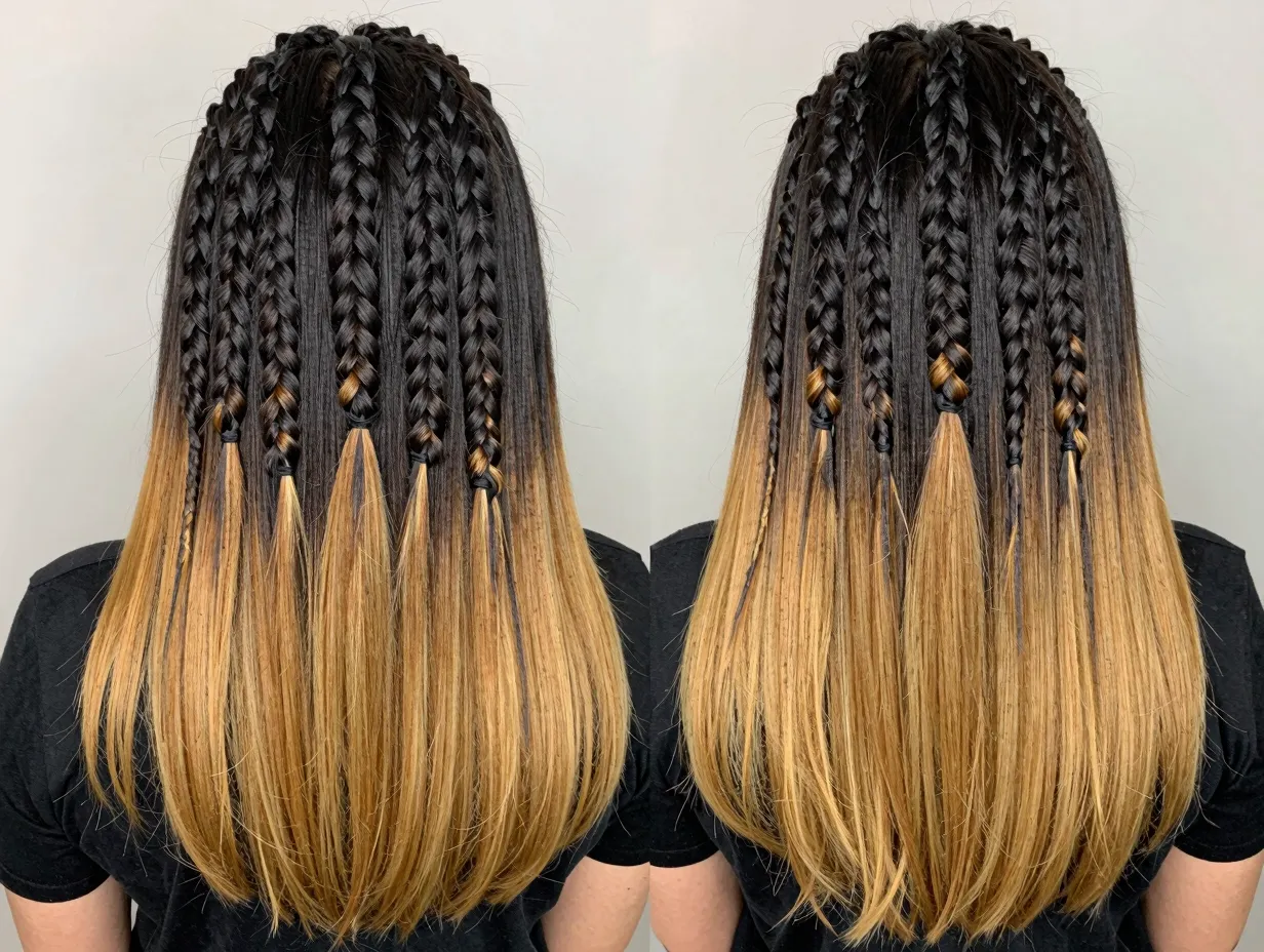 Ombre cornrows with pre colored extensions black to honey blonde