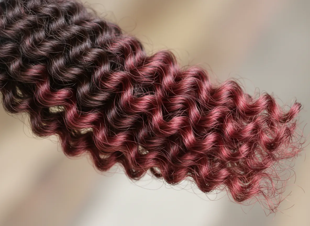 Chocolate cherry balayage on stretched defined coily hair