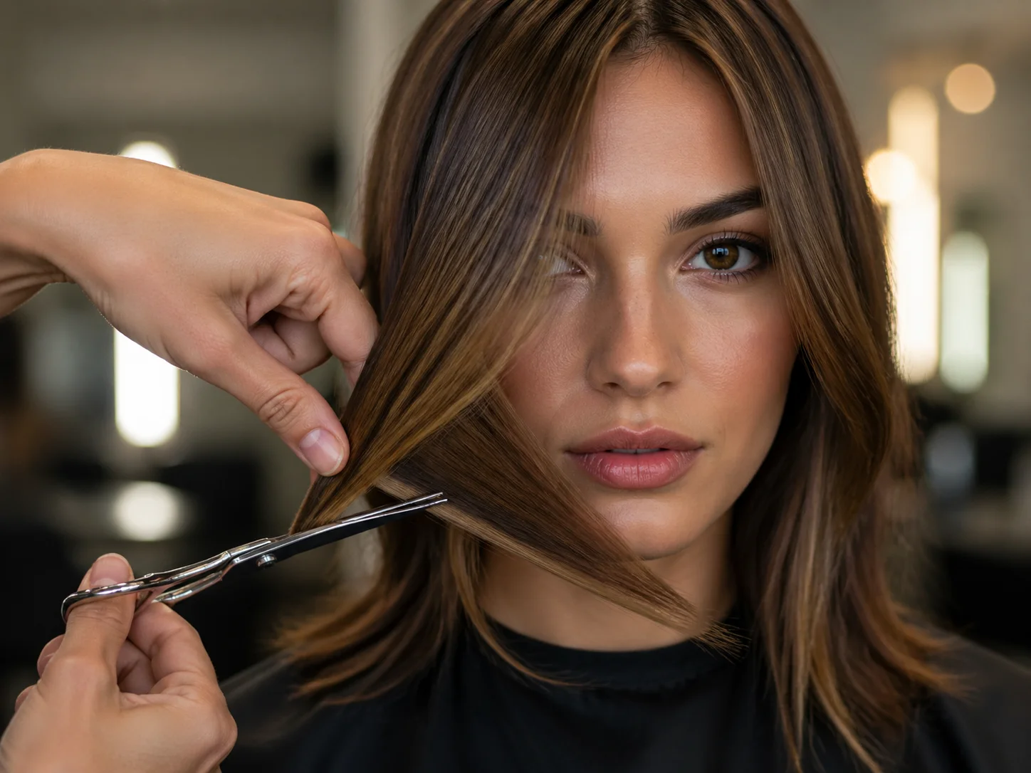 Cutting angled face framing layer towards chin