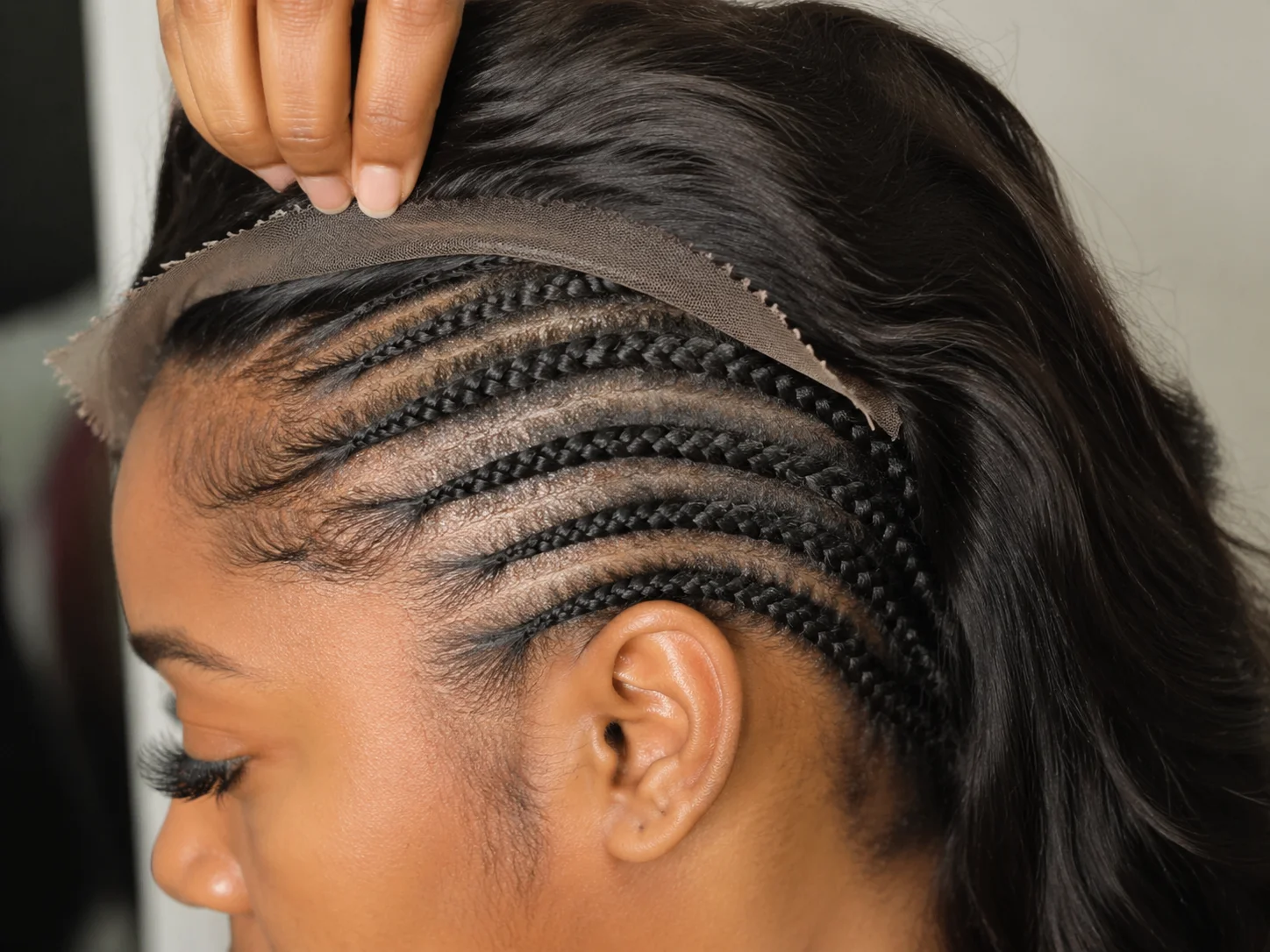 Flat cornrows as a foundation underneath a lace front wig