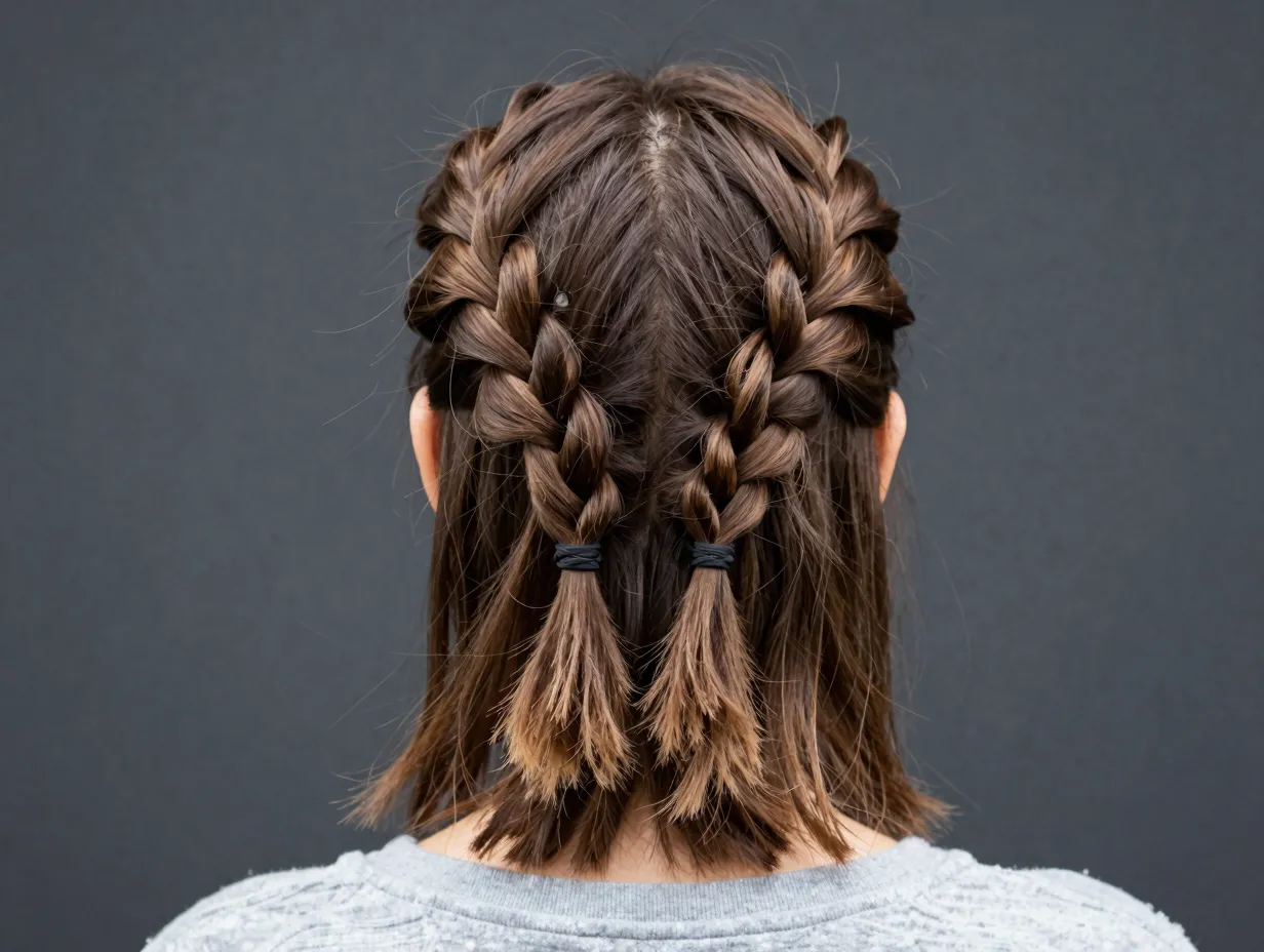 Half up braid with two mini braids pinned back