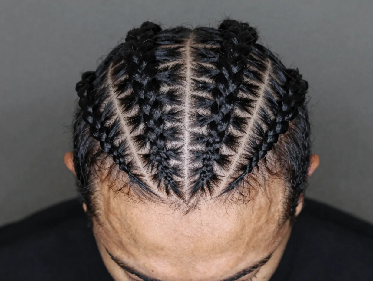 Zig zag part cornrows geometric angular design before braiding