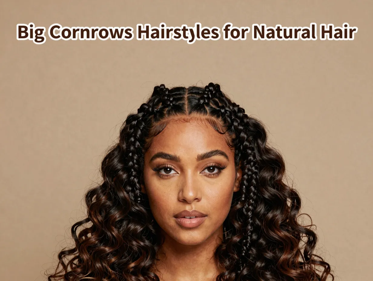 Goddess cornrows curly ends jumbo braids natural hair portrait