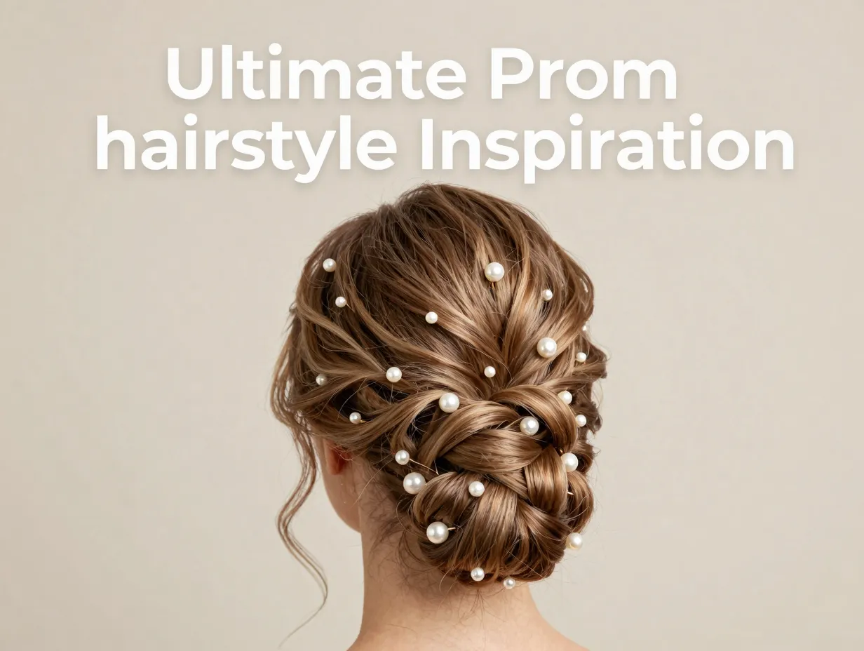 Low bun scattered pearls soft tendrils prom hair inspo