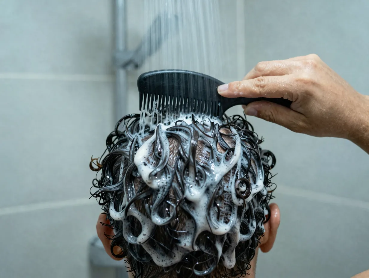 Hydrating conditioner wide tooth comb detangling short curly hair