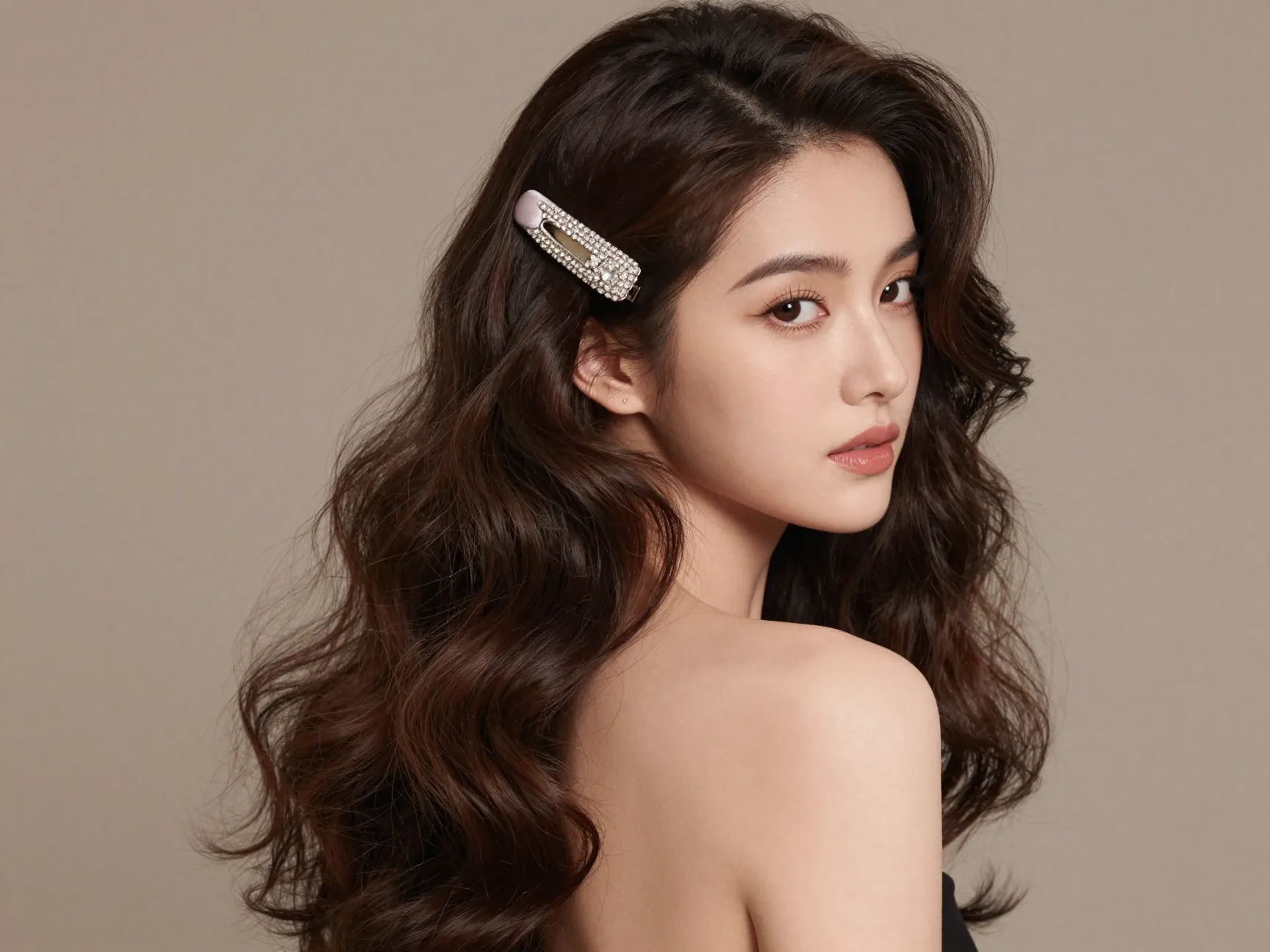 Soft romantic waves with jeweled clip over shoulder