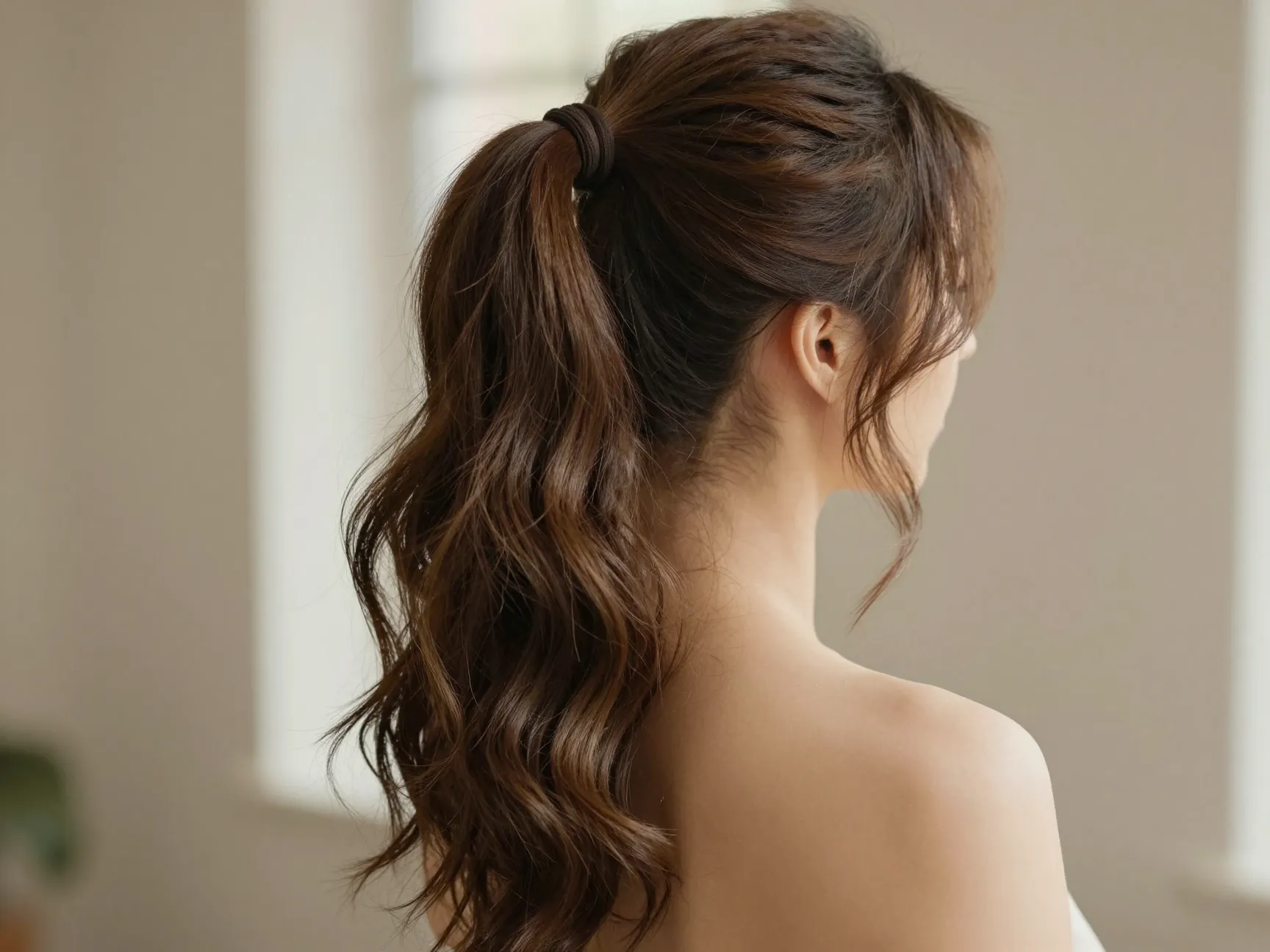 Wrapped side ponytail casual hairstyle with loose waves date night outfit