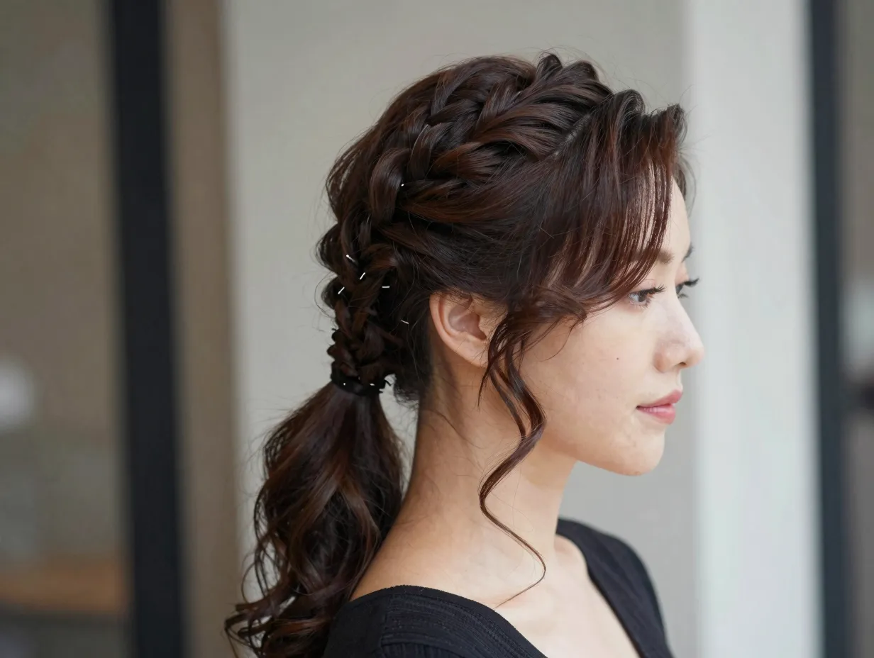 French twist side ponytail for fine wavy hair face framing brunch look