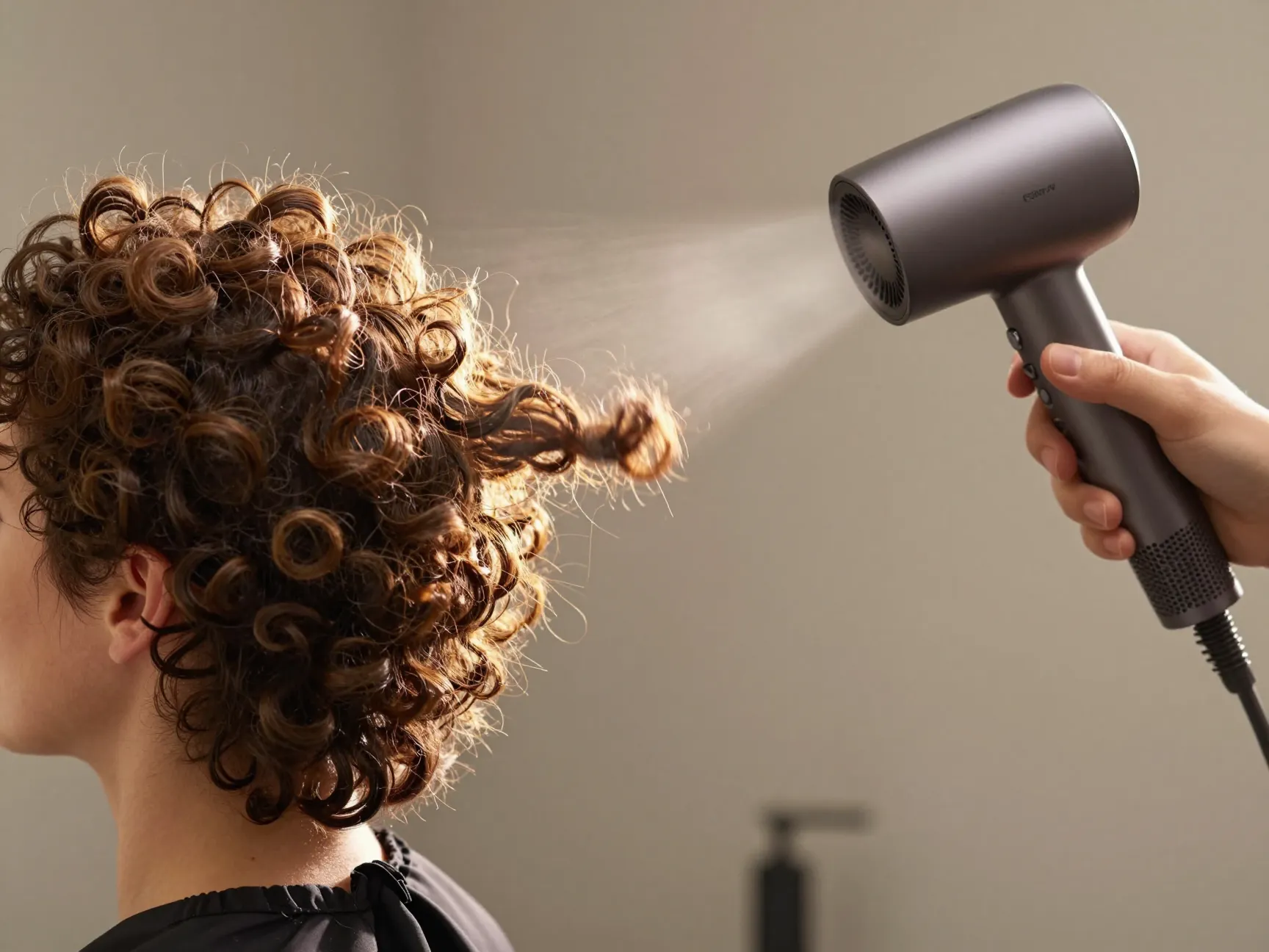 Diffuser drying technique low heat slow airflow short curly hair