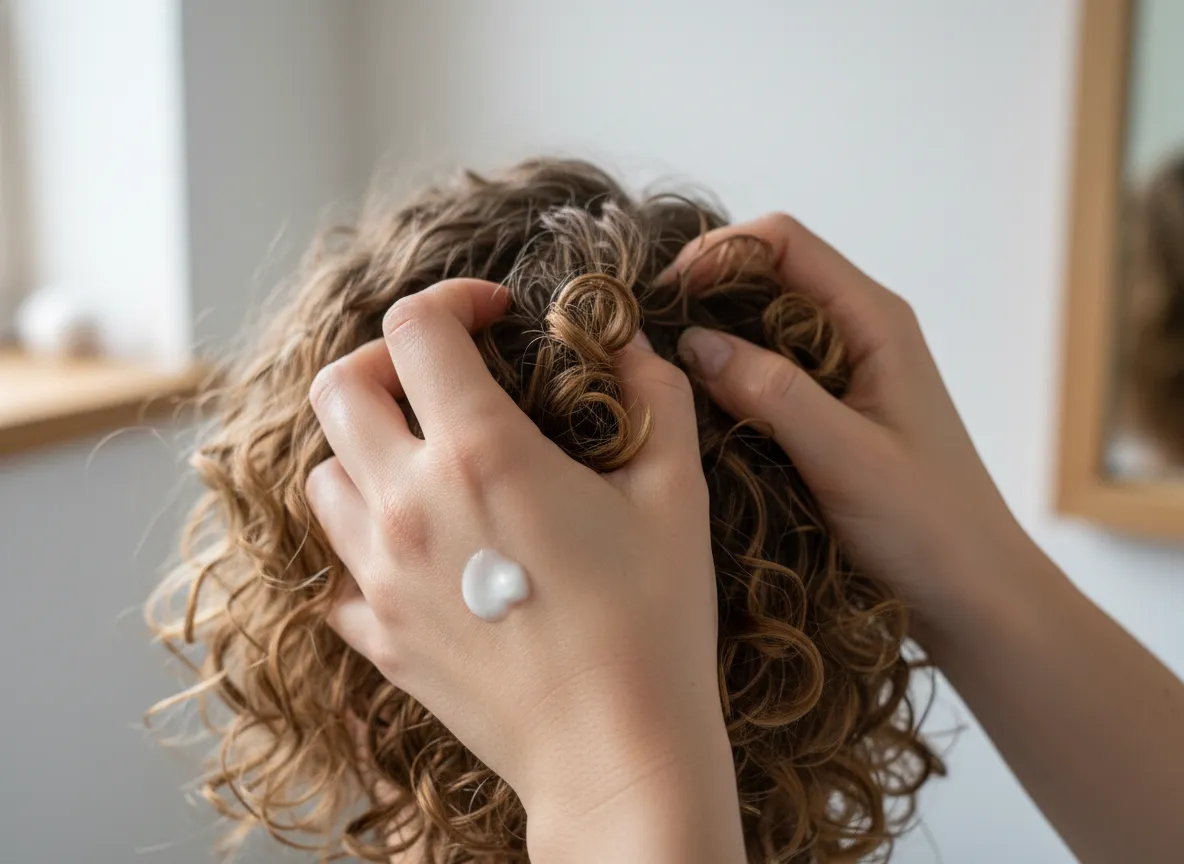 Lightweight curl cream scrunching application damp short curly hair