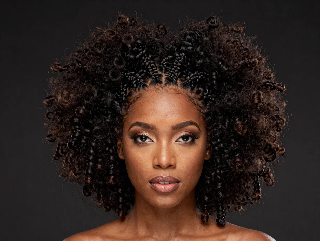 Crown of defined tight coils halo hairstyle maximalist afrocentric bridal