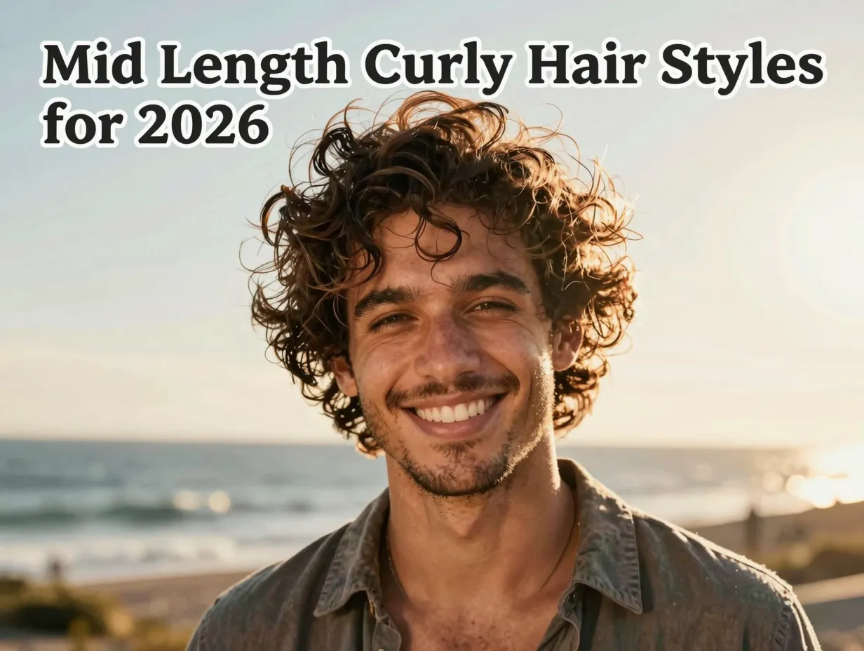 Mans confident smile wind tousled vibrant curls golden hour light