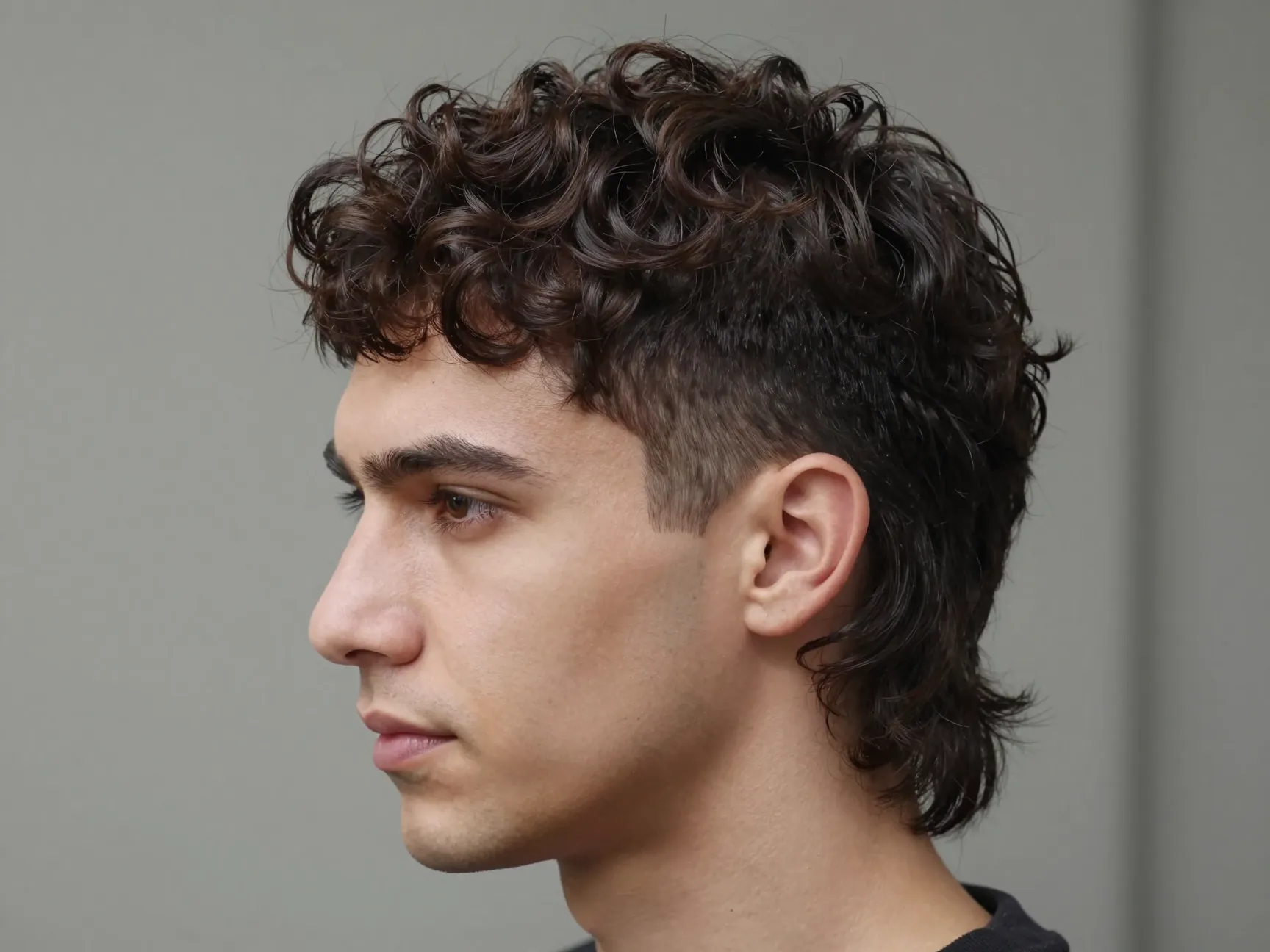A man with a modern wavy layered mullet hairstyle looks confident