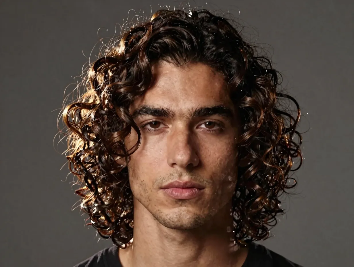 A man with defined curl layers showcases polished ringlets