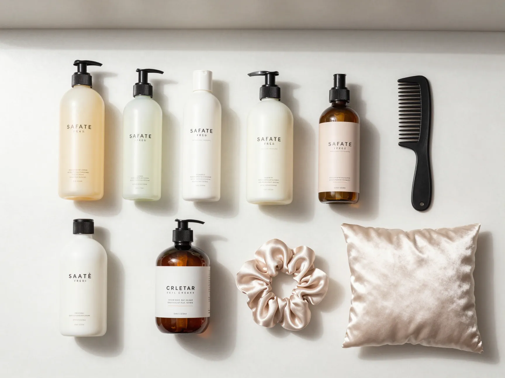 Organized haircare routine with sulfate free shampoo and curl cream products