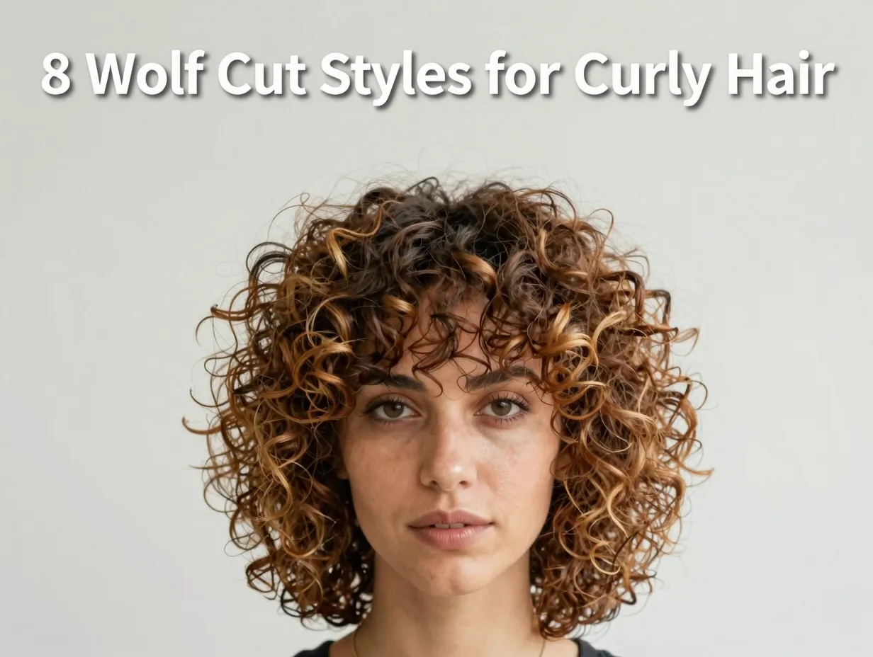 Curly hair wolf cut portrait textured edgy highlights bangs
