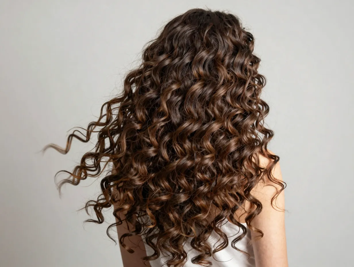 A cascading waterfall of curly hair with vertical layered movement