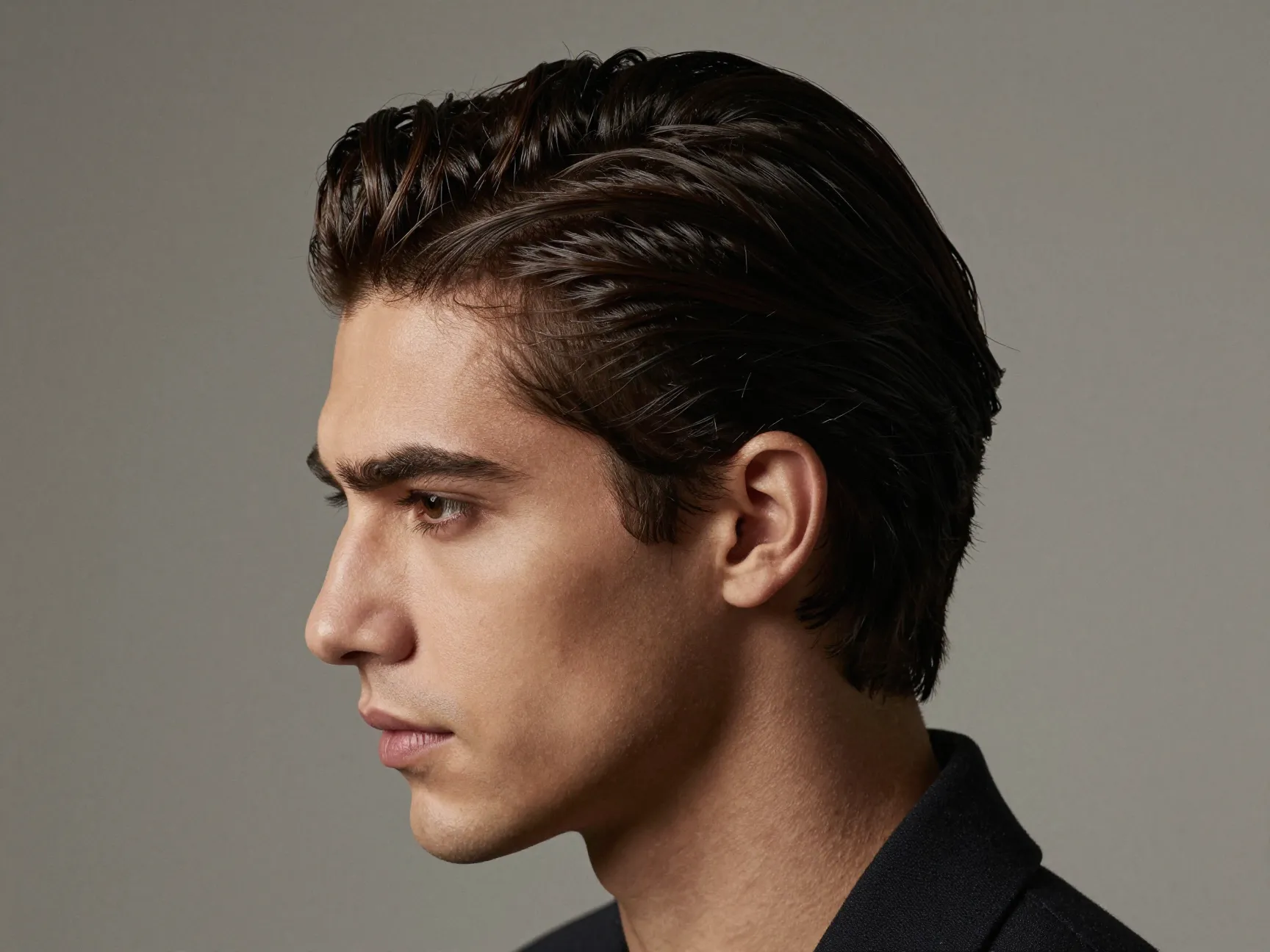 Refined slicked back short curly hair elegant day to night
