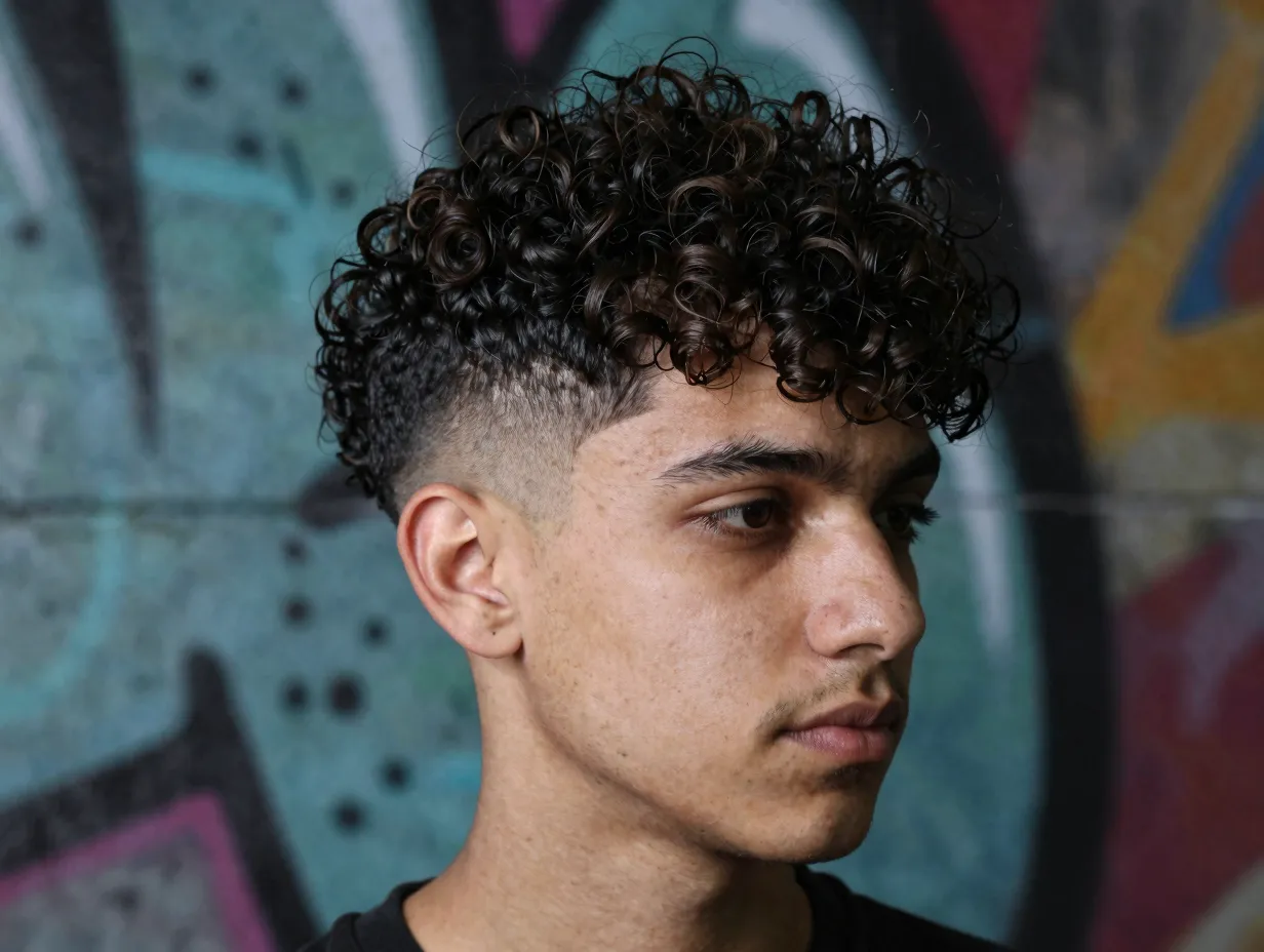 Lived in short messy curls with sharp faded sides stylish