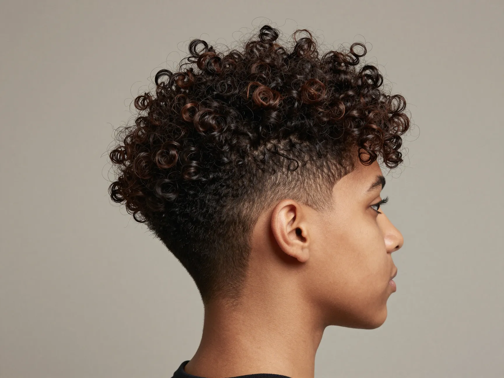 Tapered natural cut with dramatic volume on top for coily hair