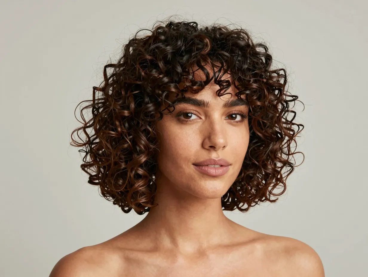 Curly lob long bob cut at collarbone with versatile styling options