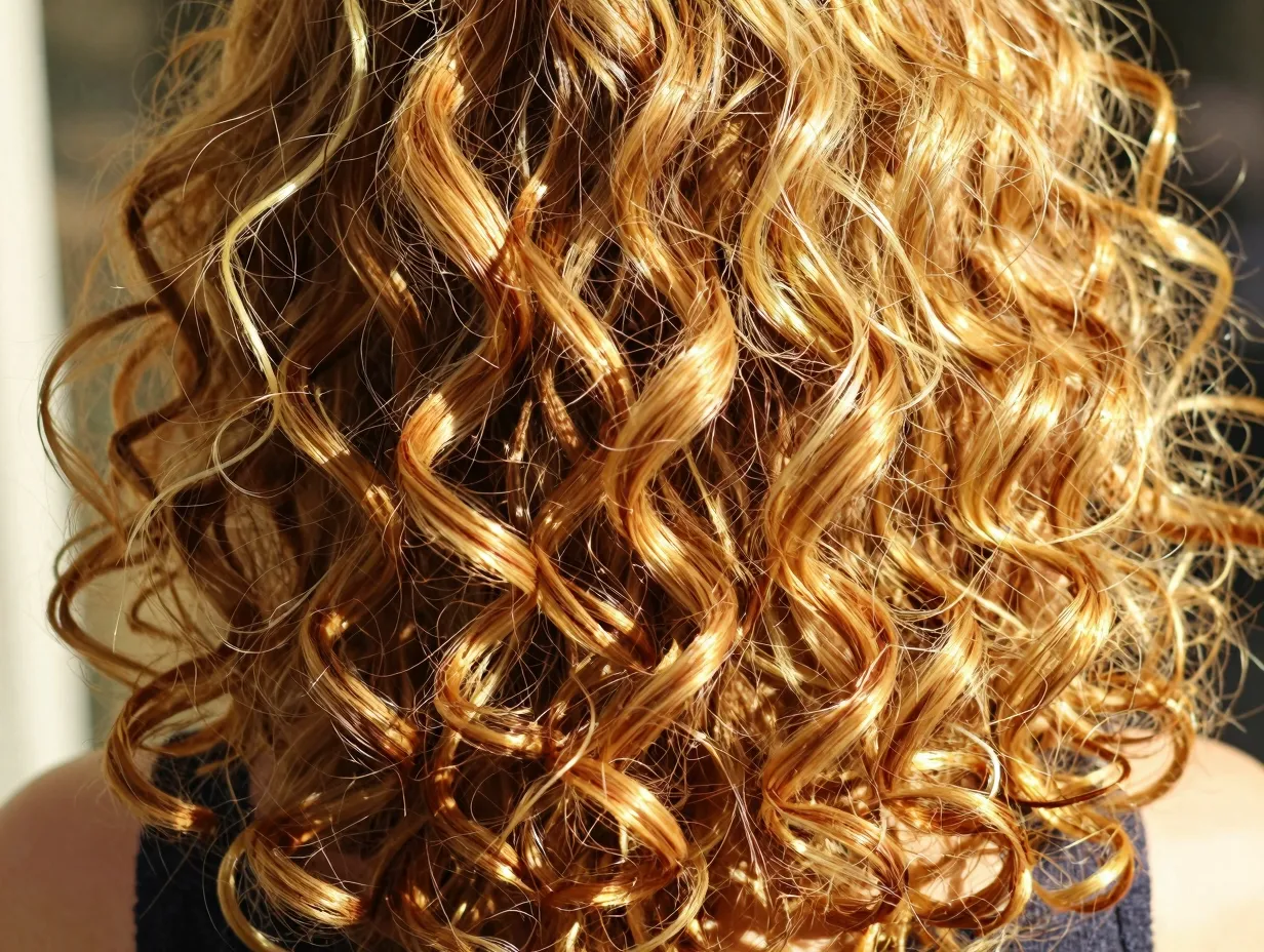 Honey blonde ringlets warm gold amber sun drenched effect on curly hair
