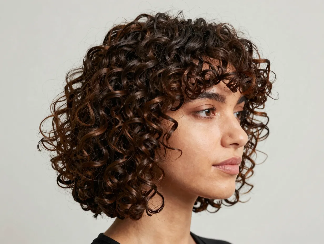 Classic curly bob neck framing polished volume minimal styling