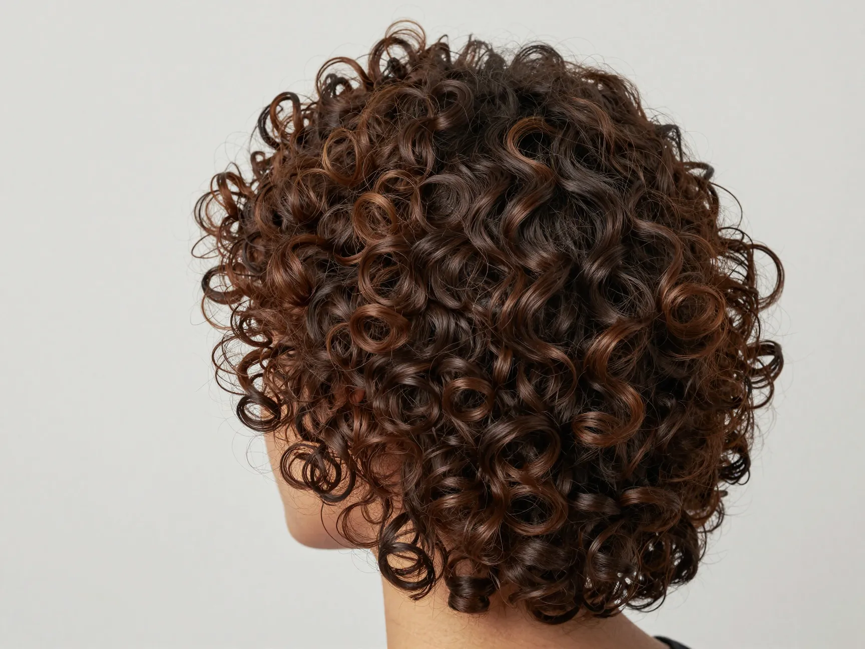 Micro layered curls dramatic crown lift full rounded silhouette defined texture
