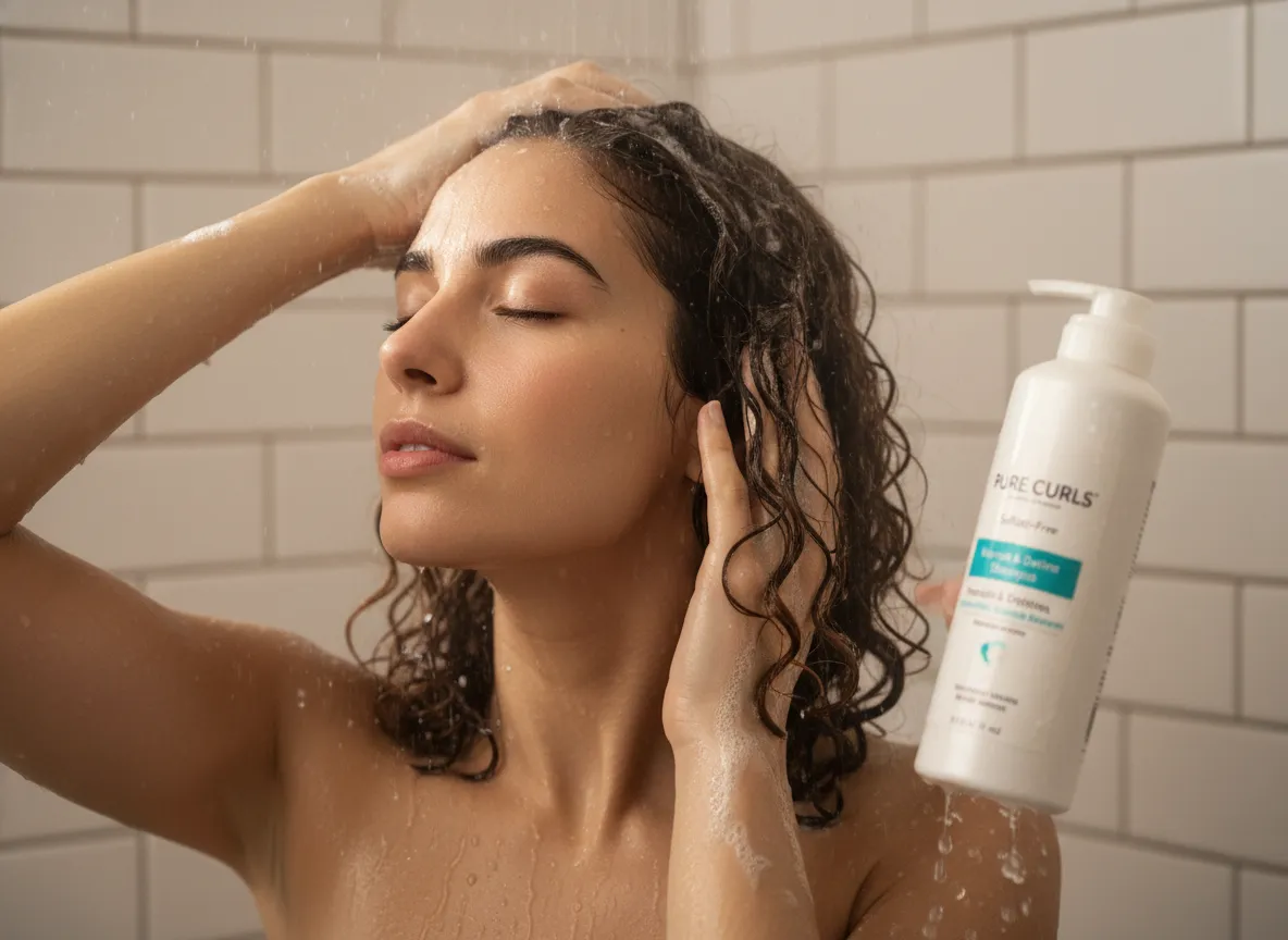 Woman washing hair two times week sulfate free shampoo