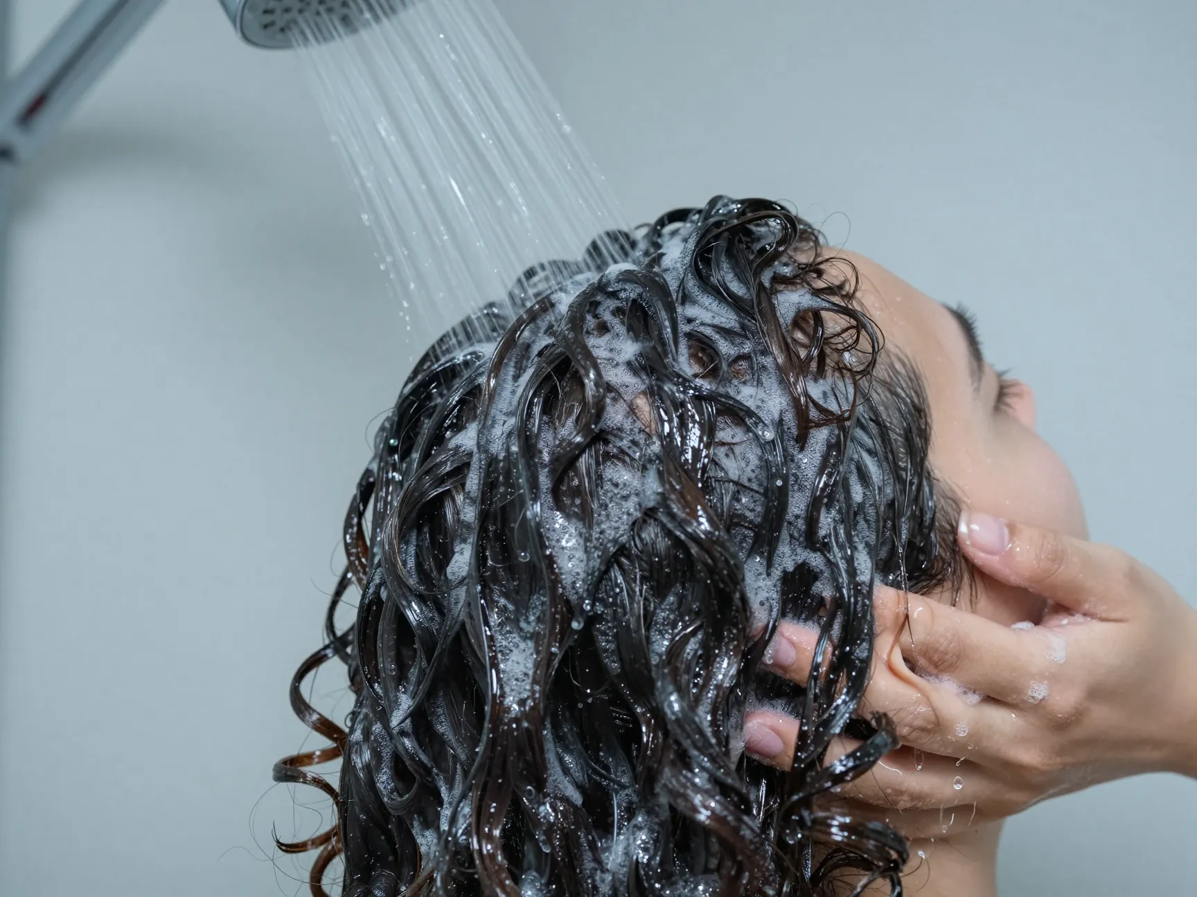 Cool water rinse sealing hair cuticle defined wet curls shower