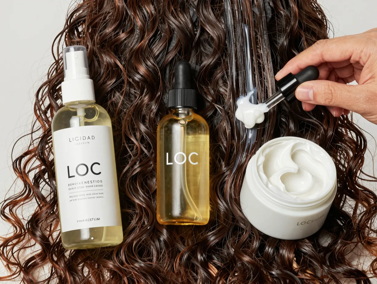 Loc method layering liquid oil cream wet curly hair sections