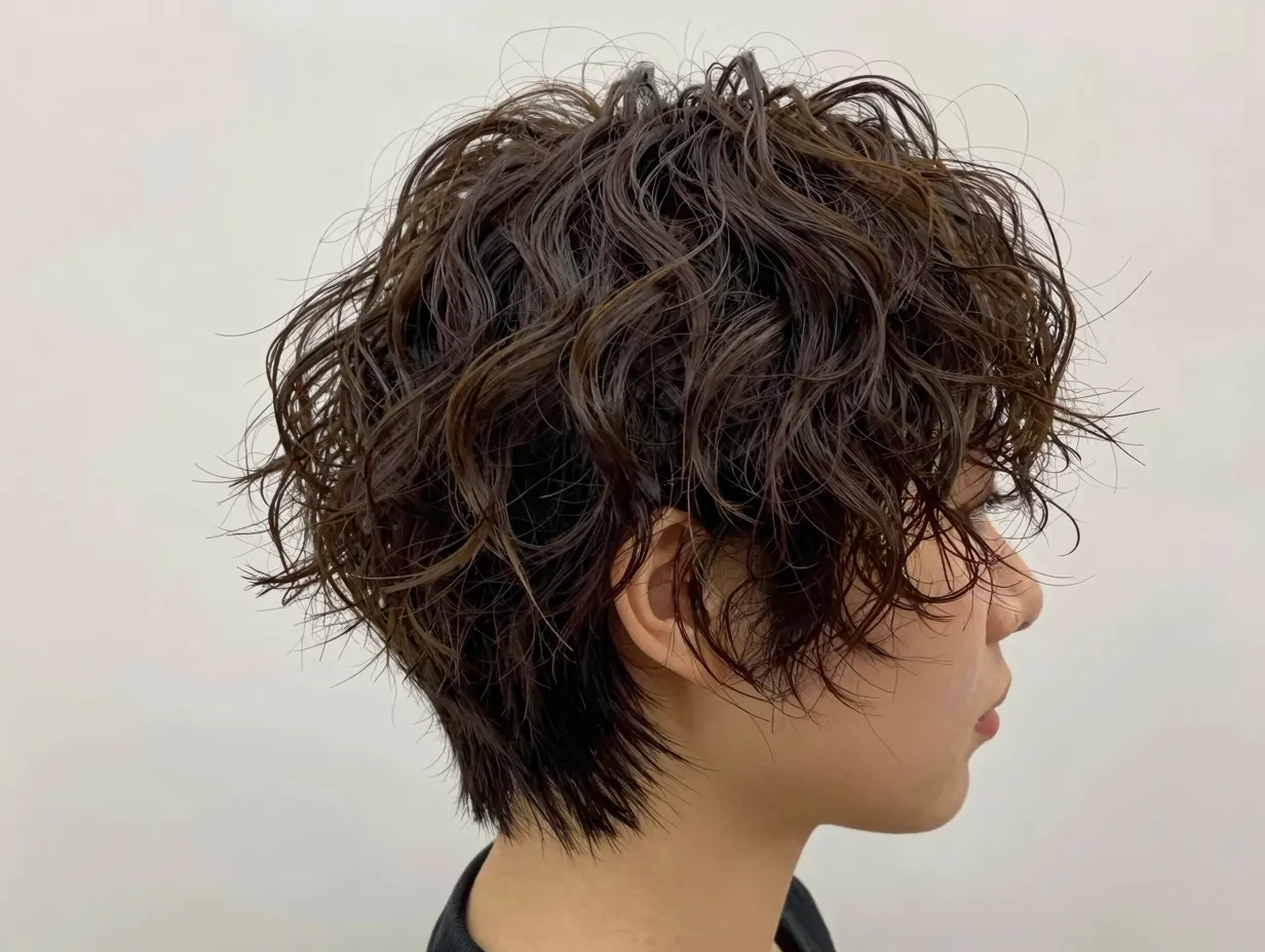 Short shag haircut with choppy layers textured fringe above chin