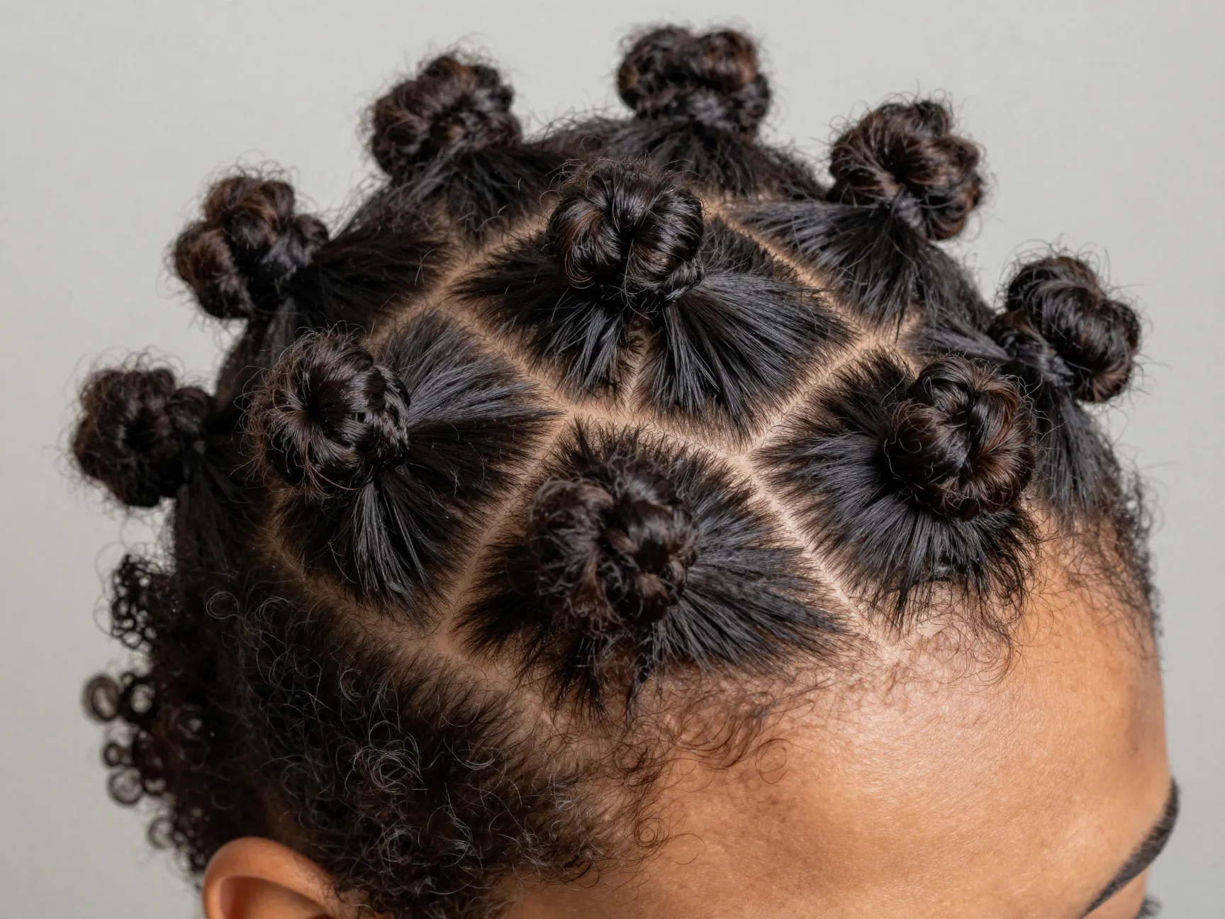Bantu knots protective style conical knots close to scalp sections
