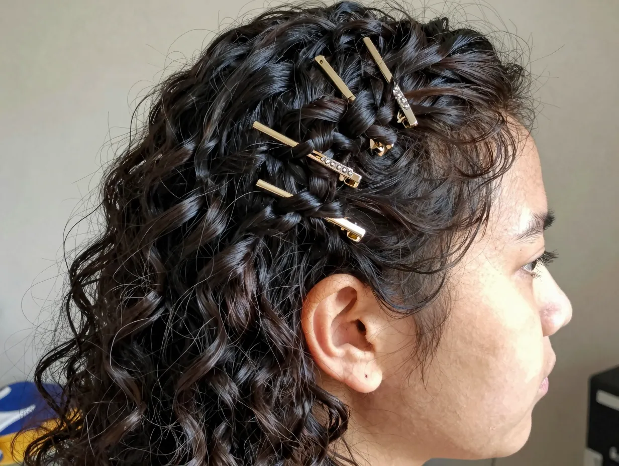Side twist curly hair decorative bobby pins casual style
