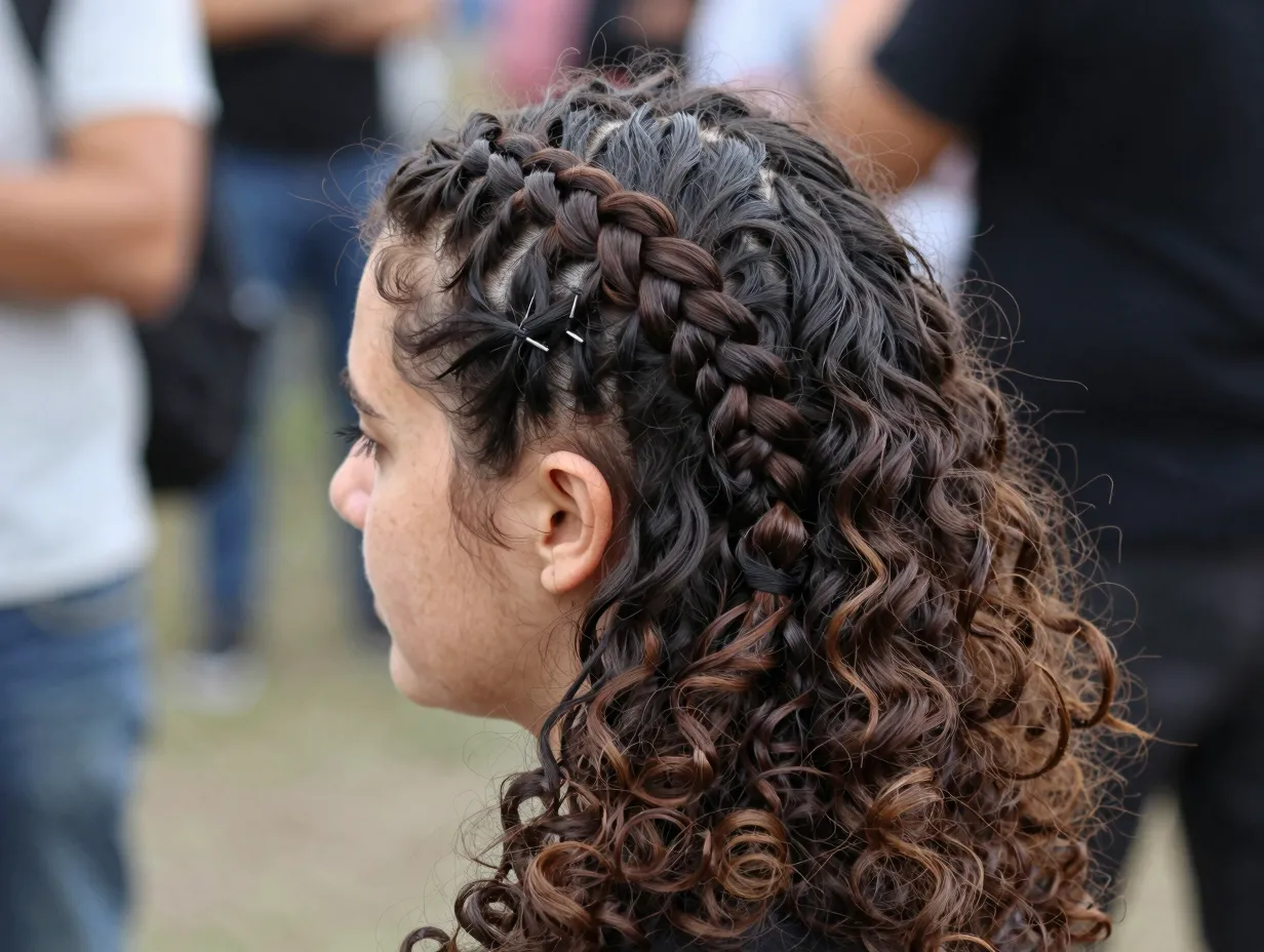 Side braid french braid pancaked full relaxed everyday festival