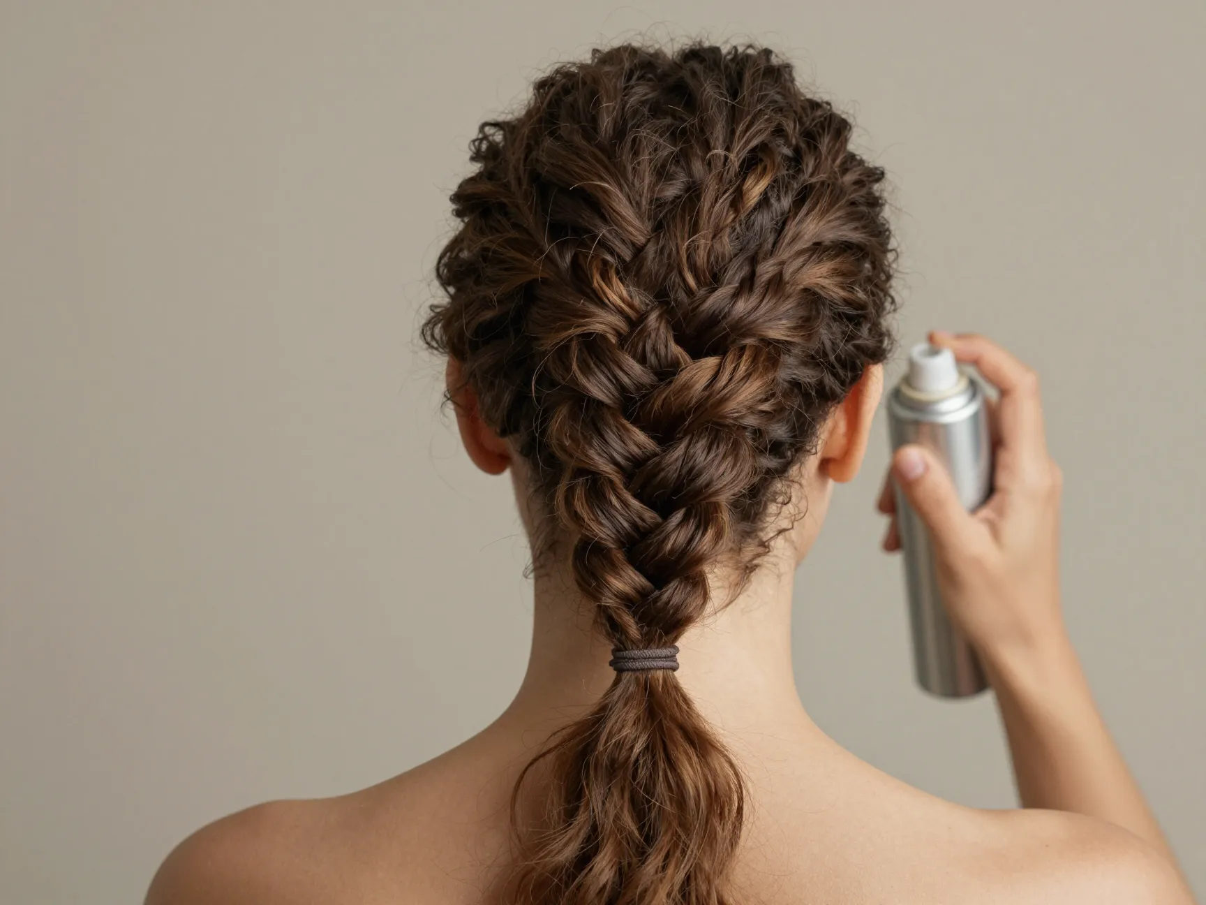 French braid off center fishtail variation light hold hairspray