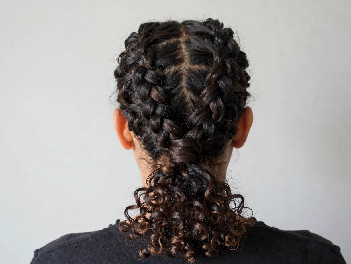 Person wearing two strand twist protective hairstyle curls
