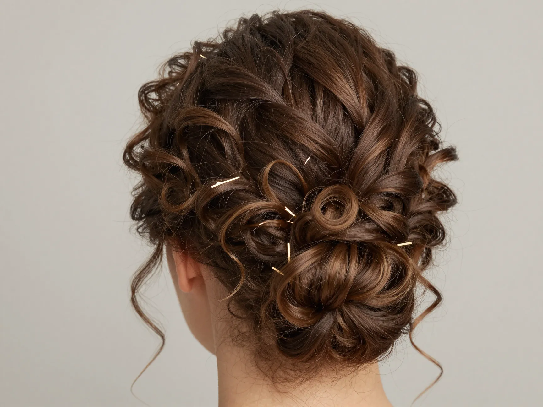 Voluminous curly updo with soft face framing pieces formal gala