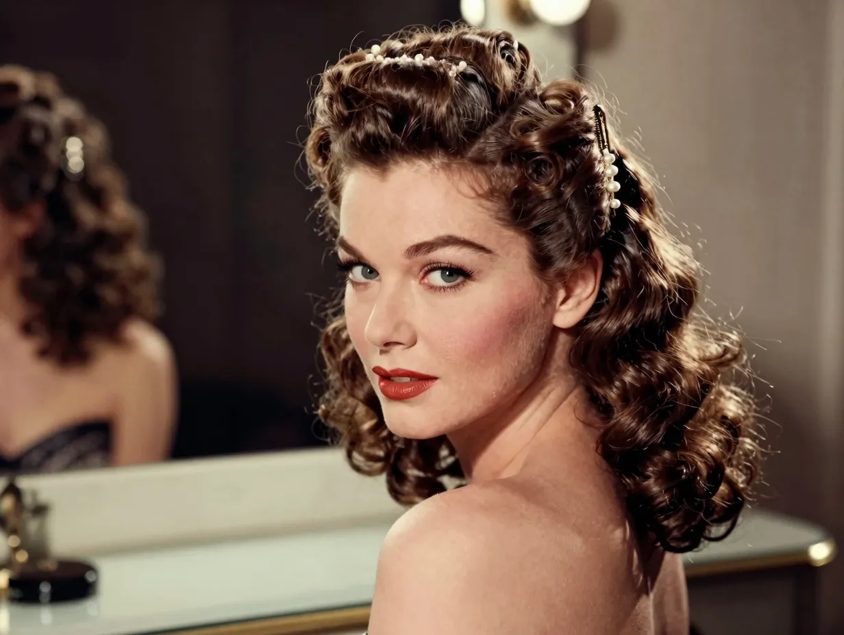 Vintage curly glam old hollywood style with large roller set curls