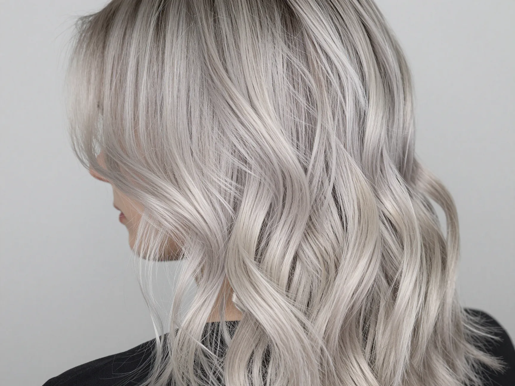 Air touch balayage seamless platinum ash blonde curly hair blend