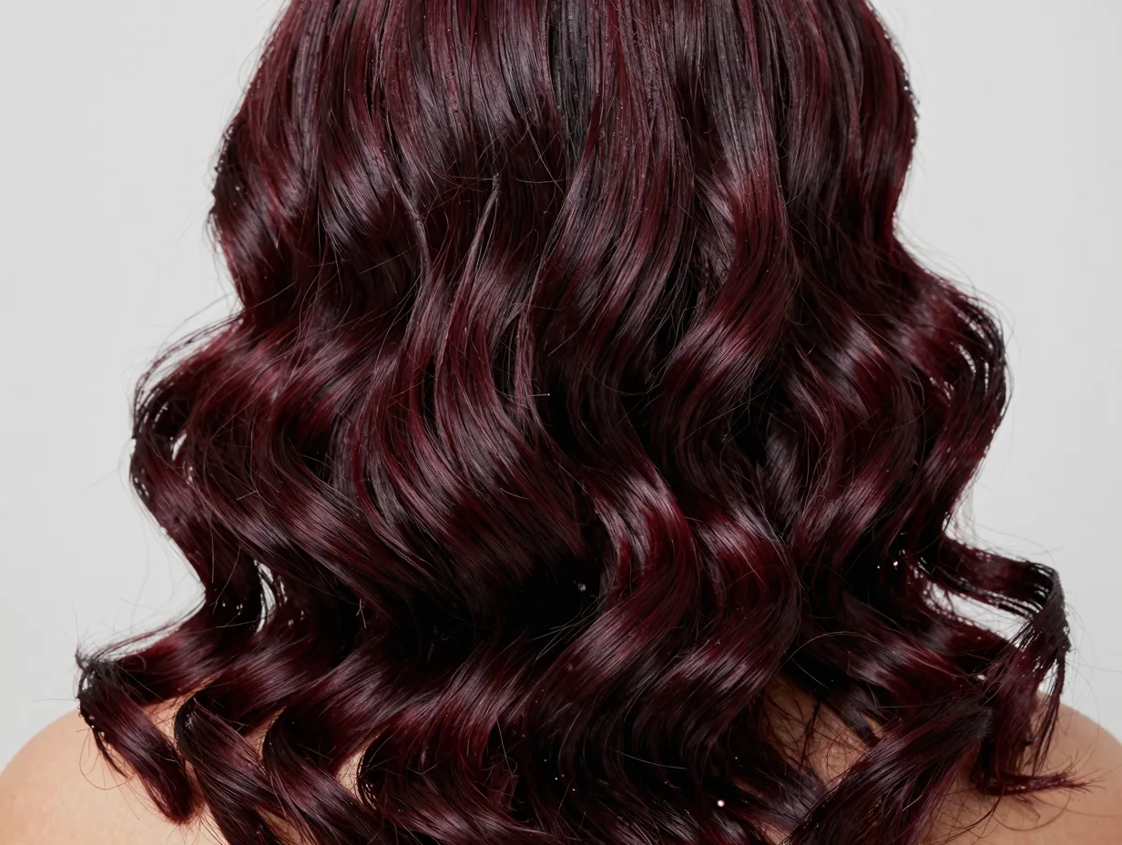 Color refresh gloss treatment rich burgundy black shiny curls