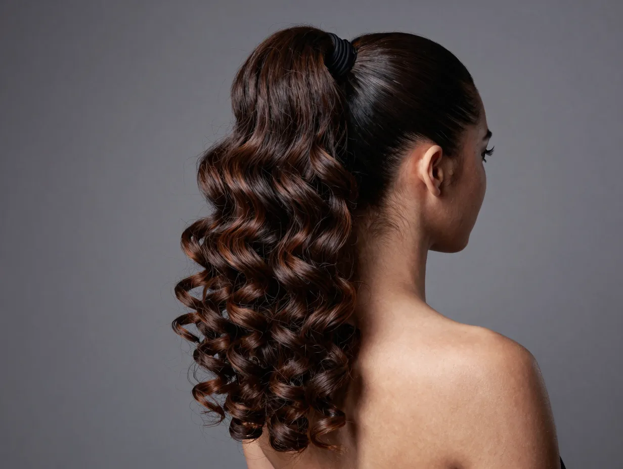 High havana curls ponytail with curl wrap concealing hair tie