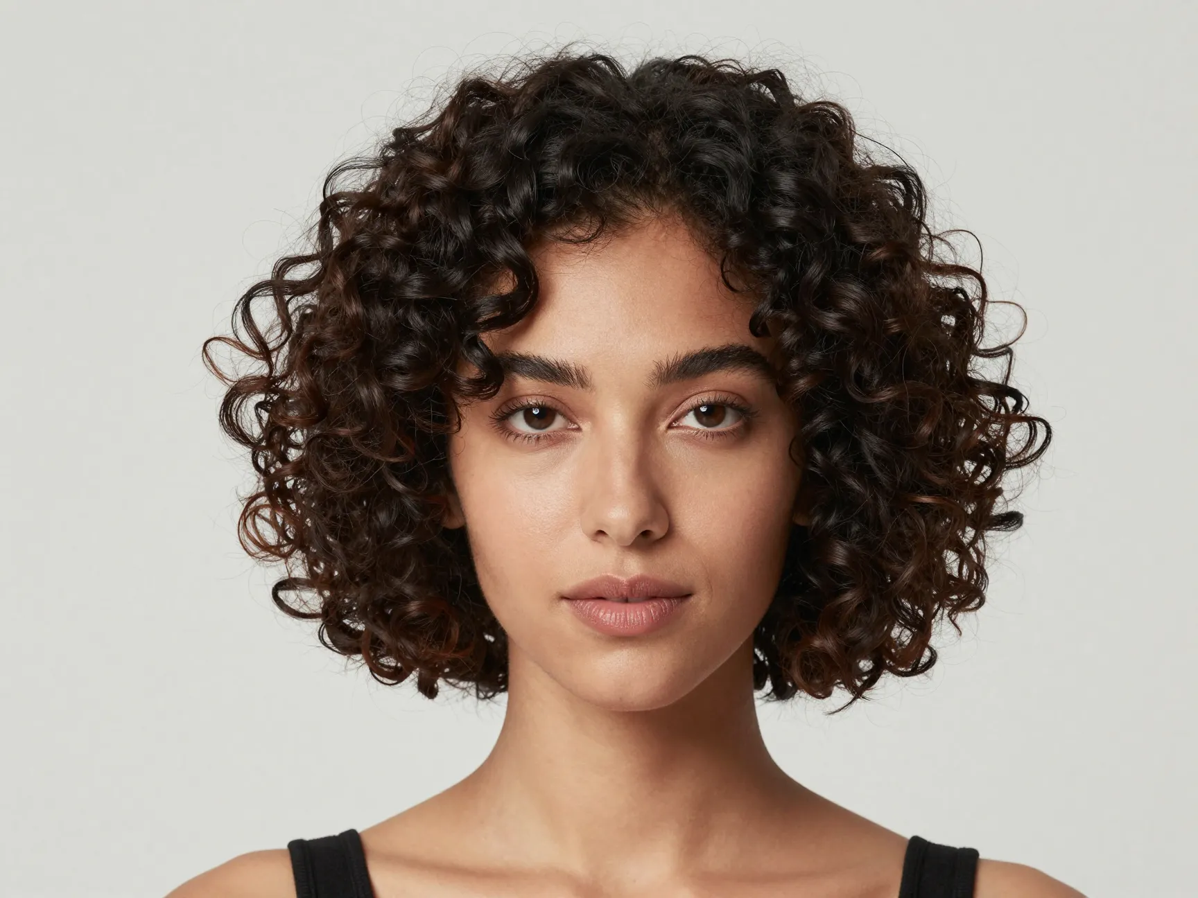 Short chic havana curls bob with full rounded silhouette