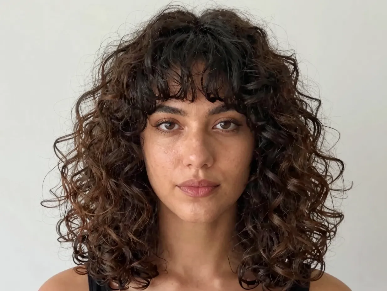 Horizontal side volume layers with full bangs long face