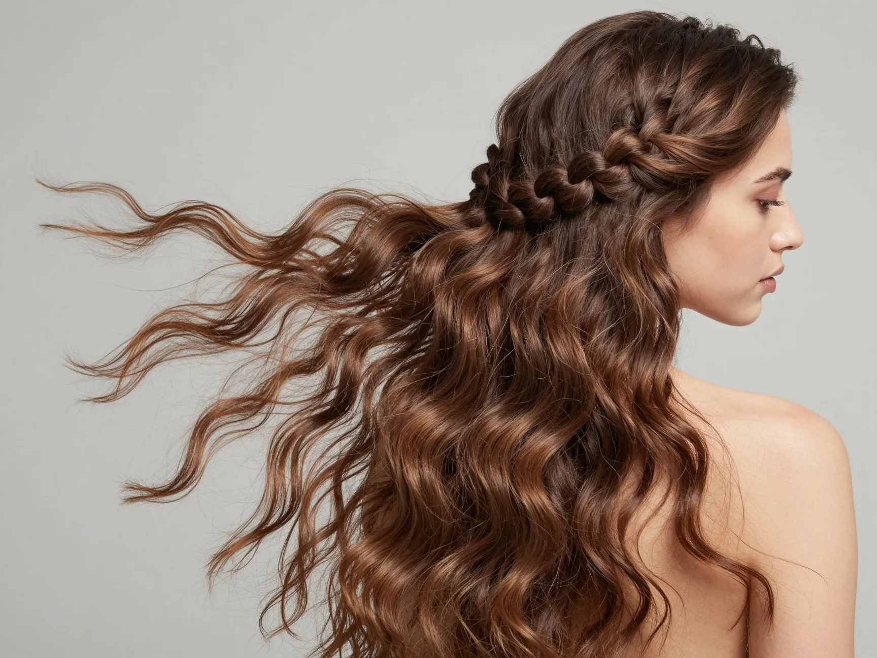 Long rippling mermaid waves created by heatless braiding technique