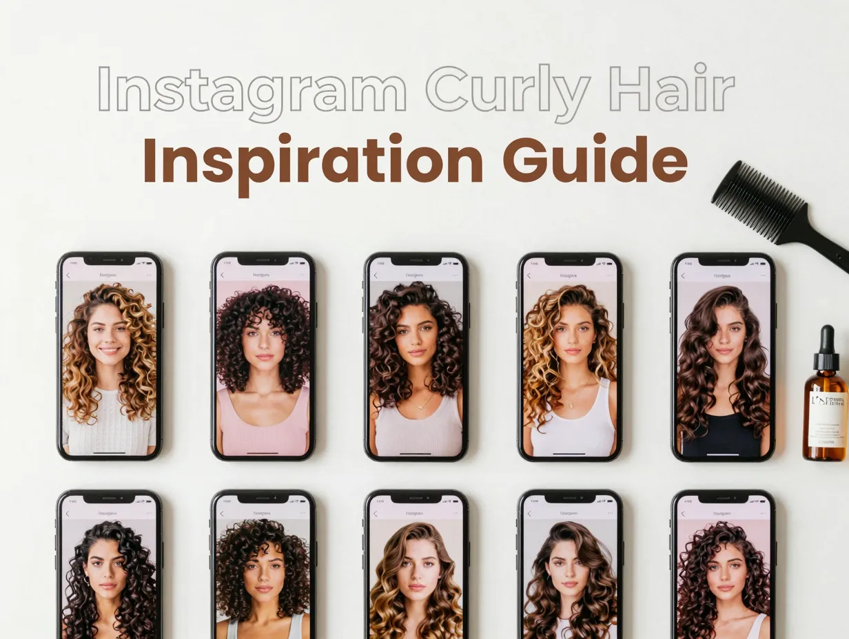 Nine smartphones display diverse curly hair instagram photos grid