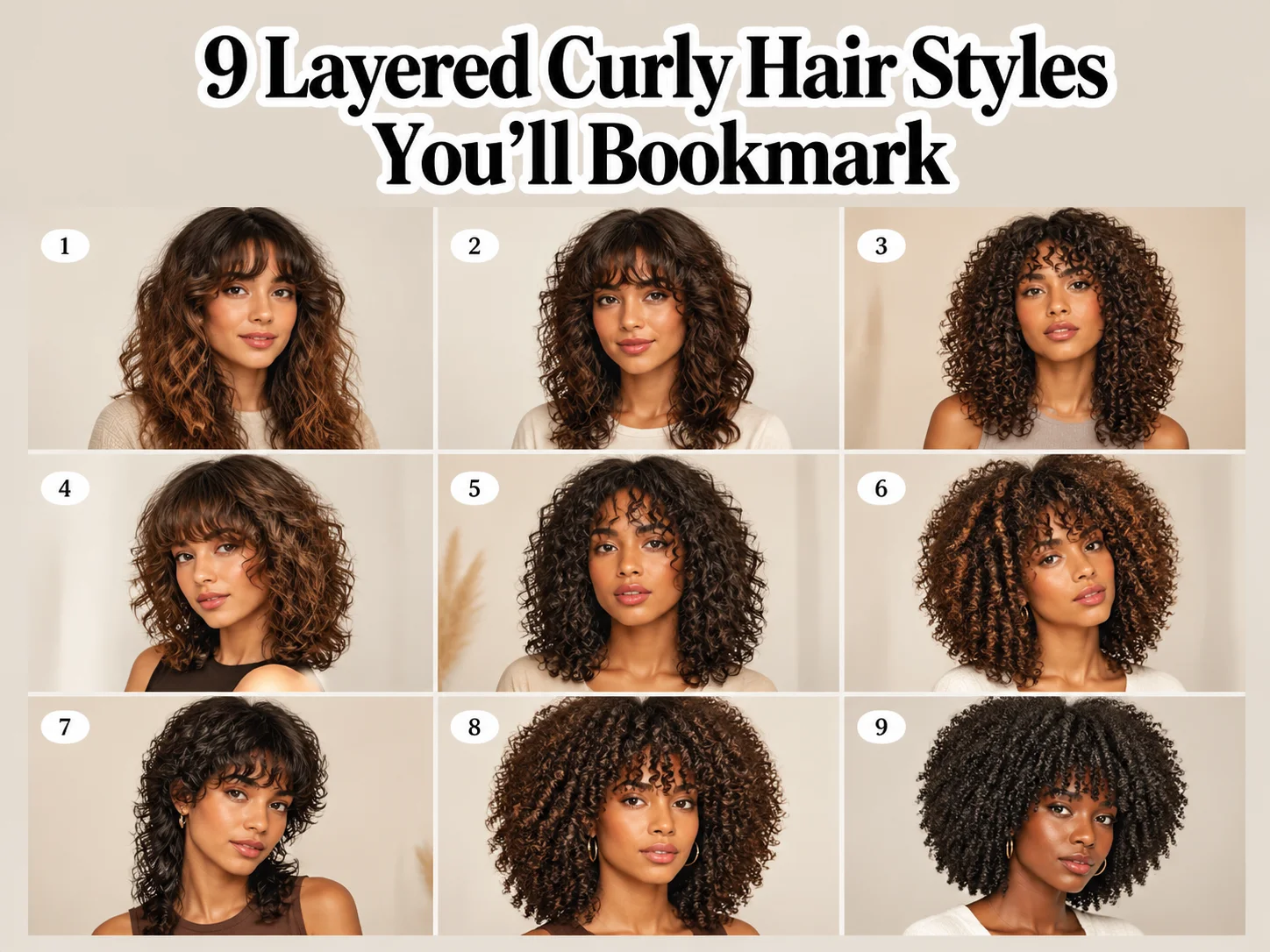 Curly bangs grid nine styles curly hair types inspiration guide